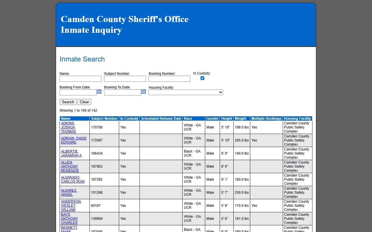 Camden County inmate population current custody roster results
