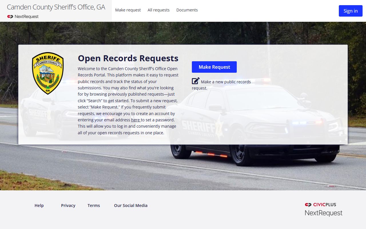 Camden County booking photo open records request portal