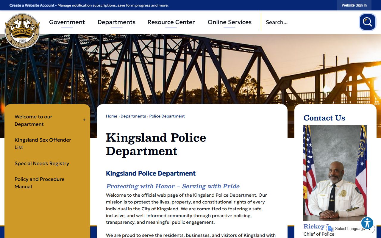 Kingsland Police Department holding facility Camden County contact record